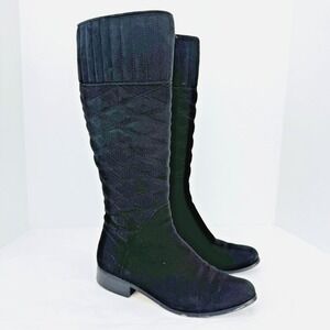 Black Quilted Suede Leather Knee High Boots Womens Size 8 Medium Vero Cuoio Zip